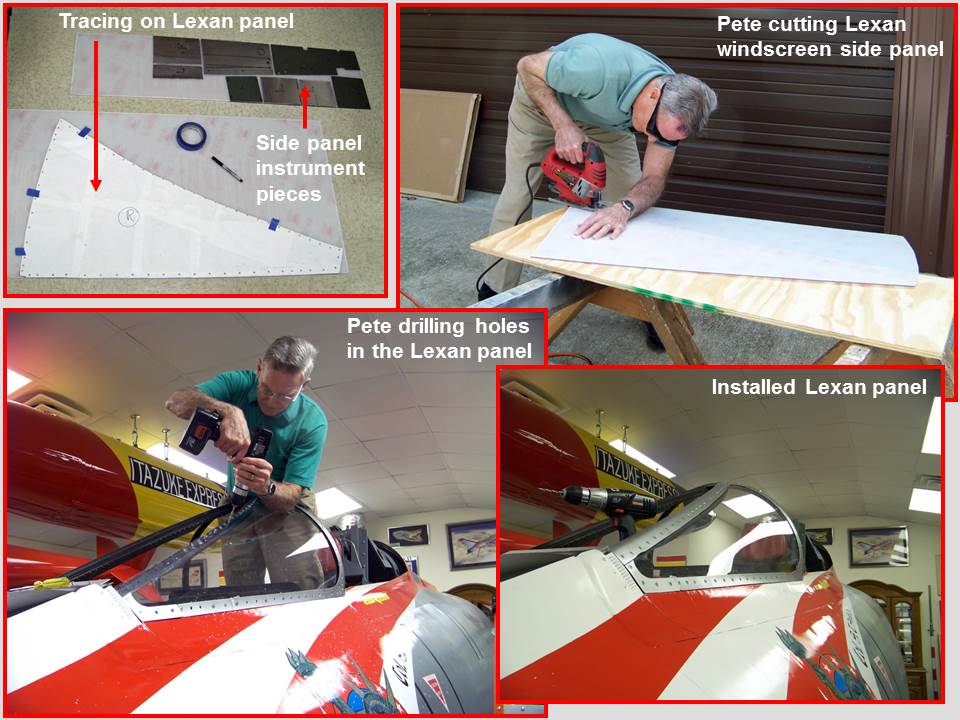 Composite picture of the left windscreen panel construction process. 
            Click on the picture to enlarge it.